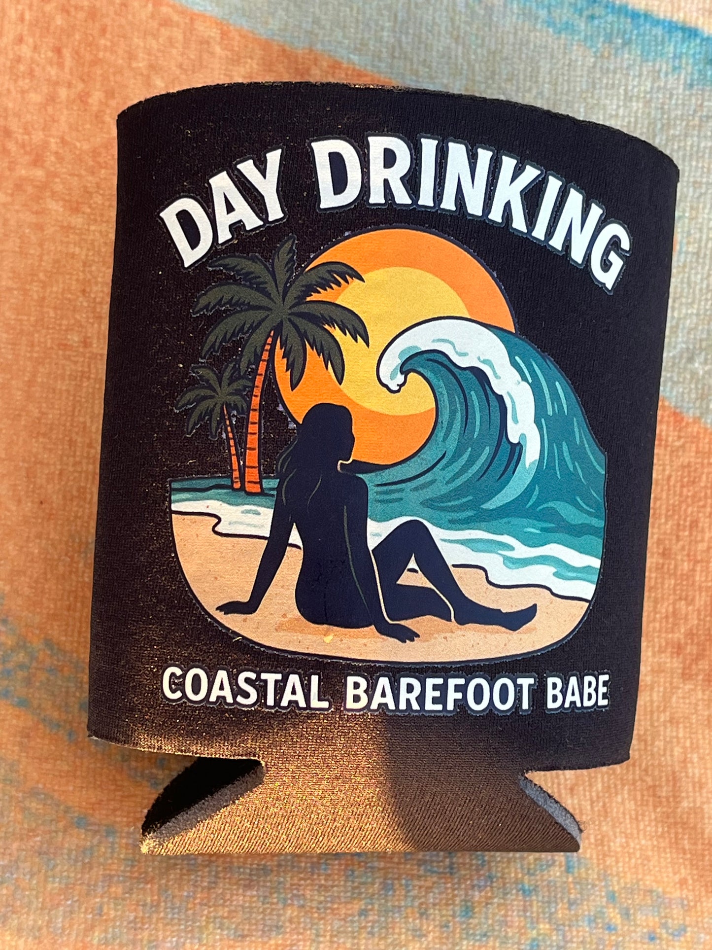 Day Drinking”Coastal Barefoot Babe” Koozie| Beach life Can Cooler