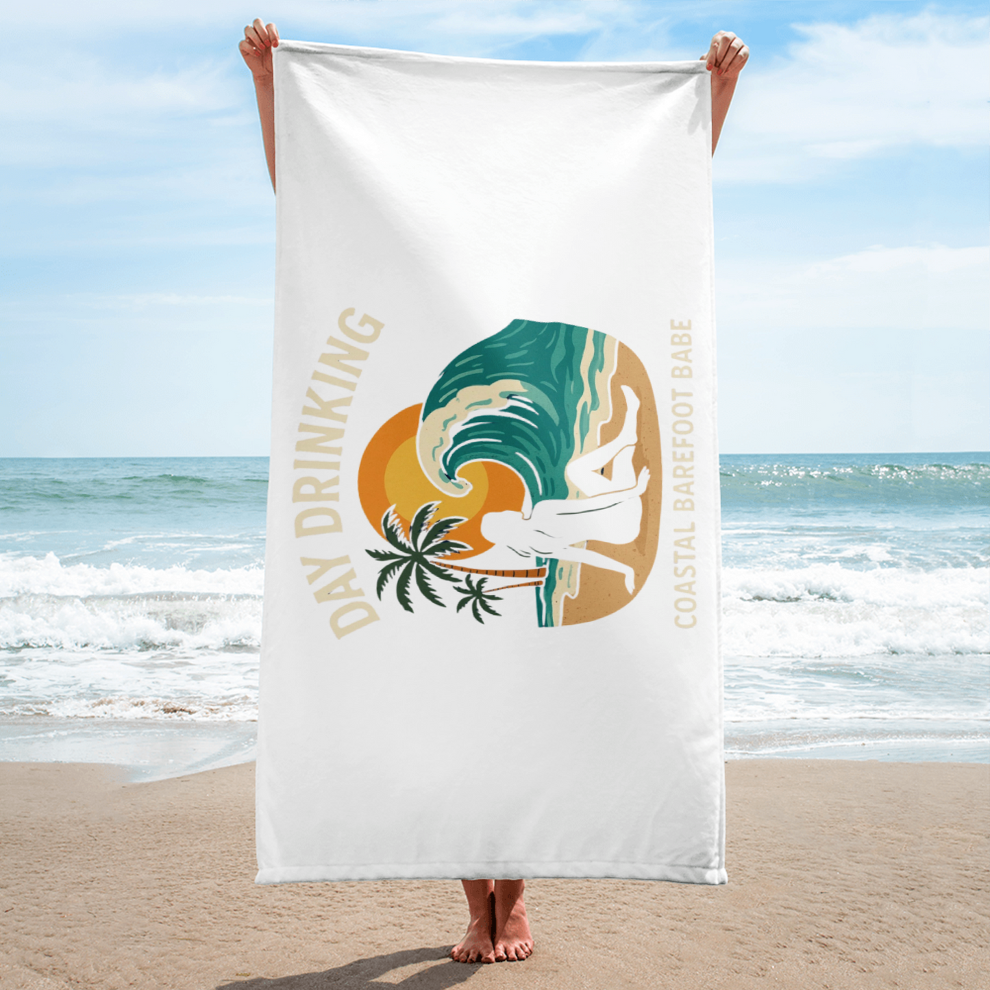 Coastal Barefoot Babe Day Drinking Premium Beach Towel